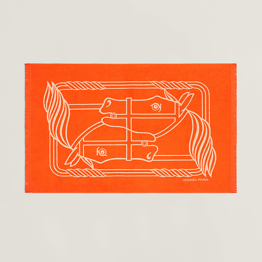 Yachting Tatoo Quadrige beach towel, small model - Orange | Hermès